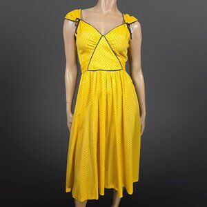 Vintage 70s Does 30s Sundress Yellow Blue Polka Dot Sleeveless Dress Size S